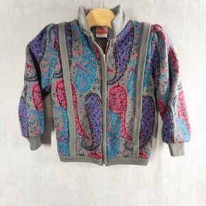 Vtg Cherry Stix Knit Sweater Jacket Full Zip Womens Small Paisley‎ Pattern